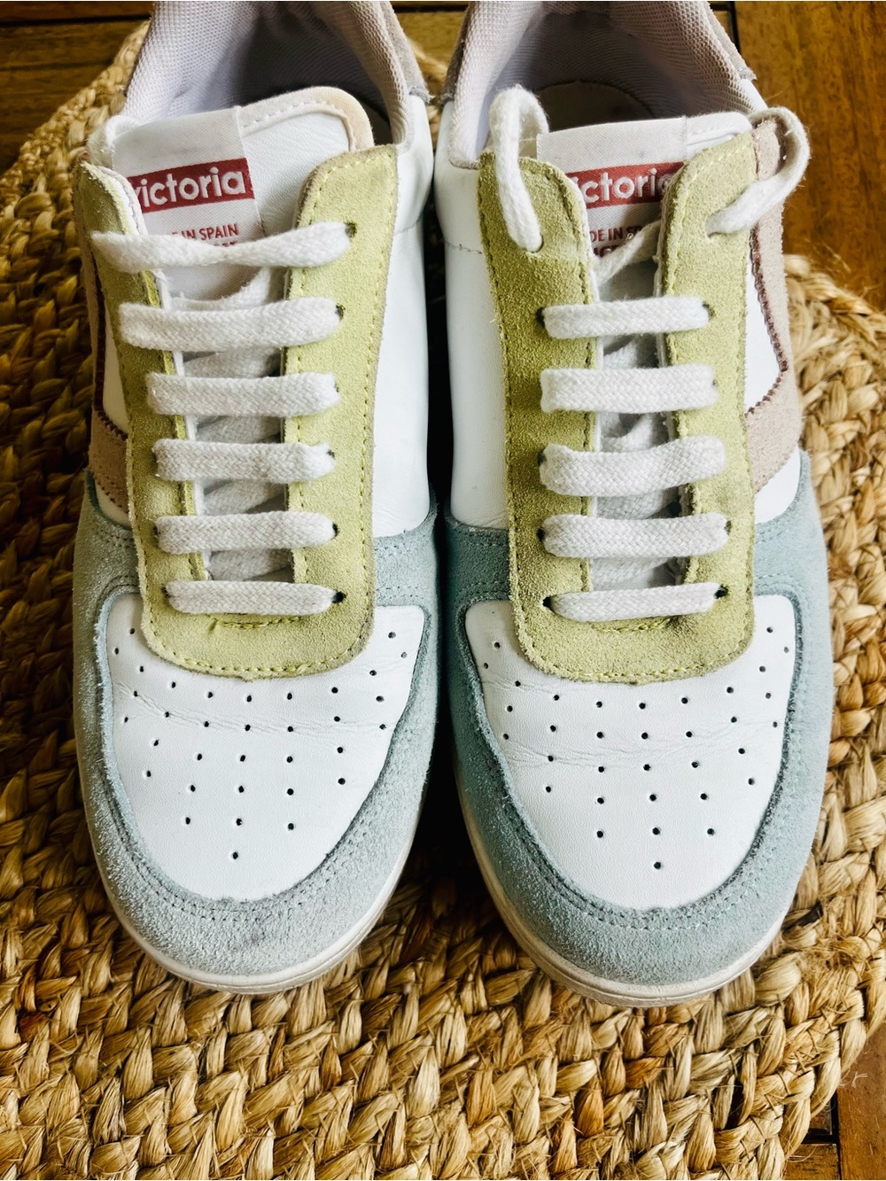 VICTORIA Multi-Color Suede & Leather Sneakers -White, Light Blue, Pale Green; 39